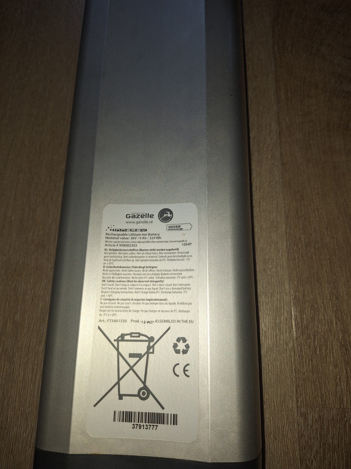 Gazelle fietsaccu met lader - 36V 9Ah / 324 Wh, Ophalen of Verzenden