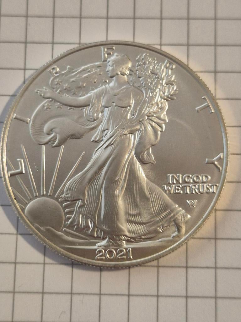 2021 American Silver Eagle 1 oz Zilveren Munt, Ophalen of Verzenden