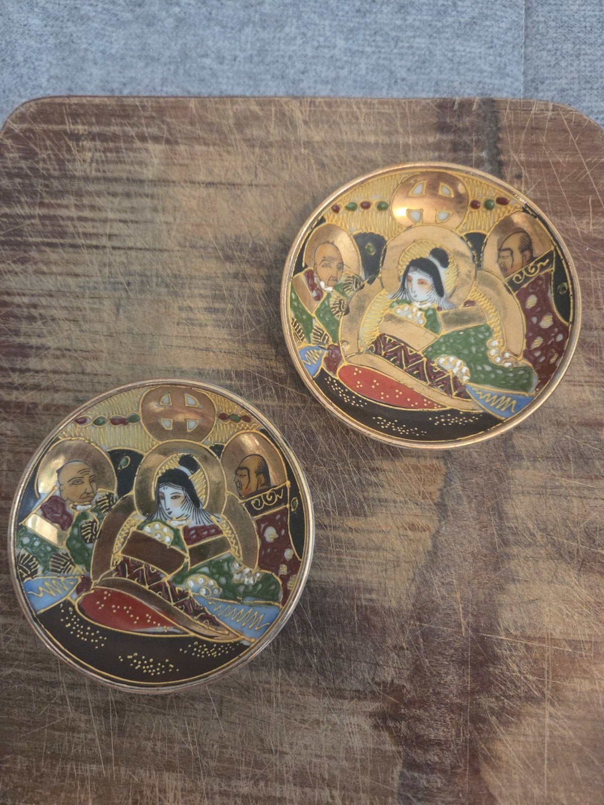 2x Antieke Japanse Satsuma bordjes, 8,5 cm breed, Ophalen of Verzenden