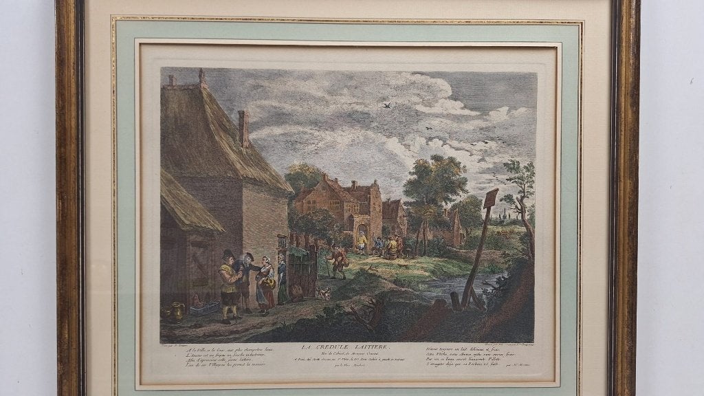 *Gravure - Catharine Elisabeth Cousinet 18e eeuw, Ophalen, Handgekleurd, Dagelijks leven, Gravure