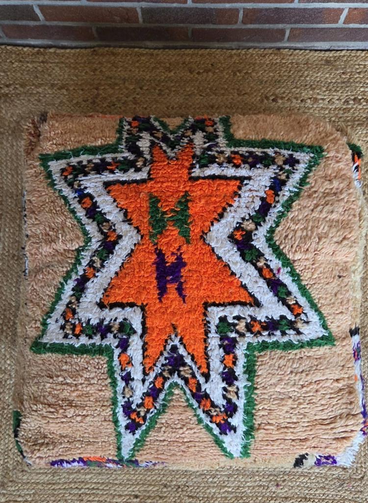 Marokkaanse poef met kleurrijk sterpatroon, Minder dan 50 cm, Gebruikt, Verzenden, Vierkant
