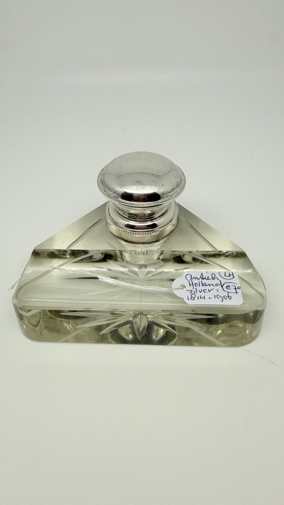 Antiek Hollands zilveren inktpot op kristallen voet., Antiek en Kunst, Verzenden, Zilver
