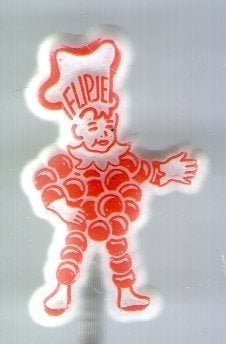 Flipje Tiel Rijno rood op wit plastic speldje ( S_004), Verzenden, Zo goed als nieuw, Figuurtje, Speldje of Pin