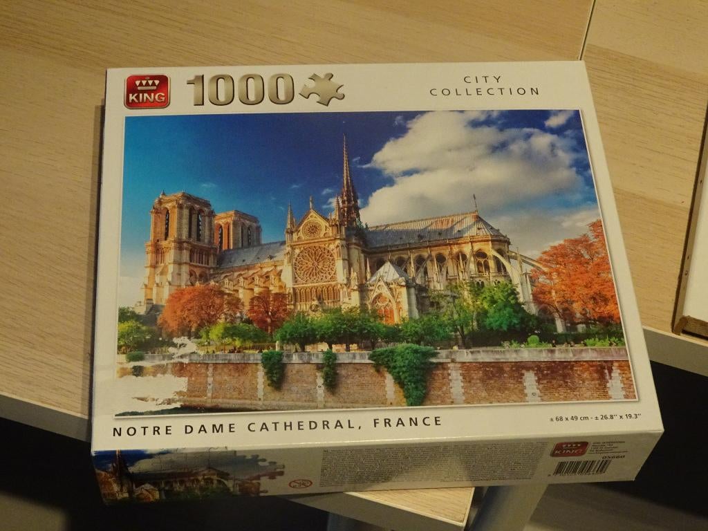 King legpuzzel Notre Dame cathedral, France , 1.000 stuks, Ophalen of Verzenden, 500 t/m 1500 stukjes, Gebruikt, Legpuzzel
