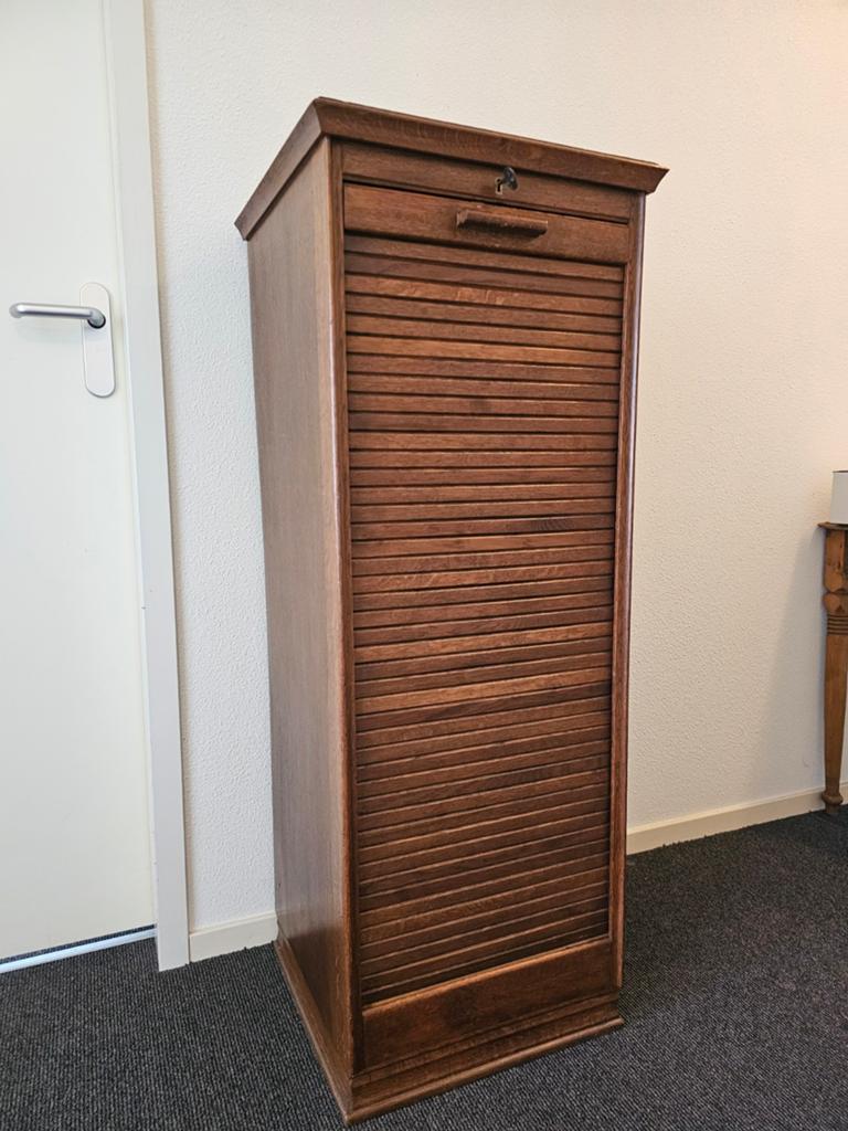 Mooie eiken rolluikkast / archiefkast, Ophalen, Gebruikt, 100 tot 150 cm, Eikenhout