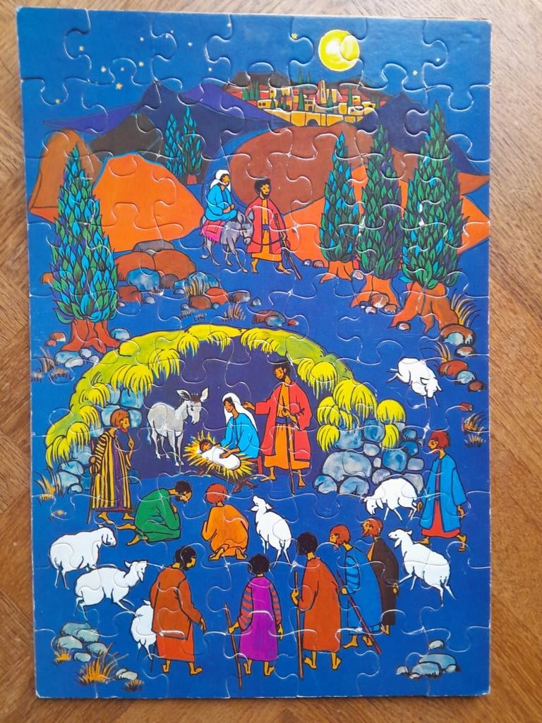 Puzzel Kerstmis ~ hele kerstverhaal ~ 70 stukjes, Ophalen of Verzenden, Minder dan 500 stukjes, Zo goed als nieuw, Legpuzzel