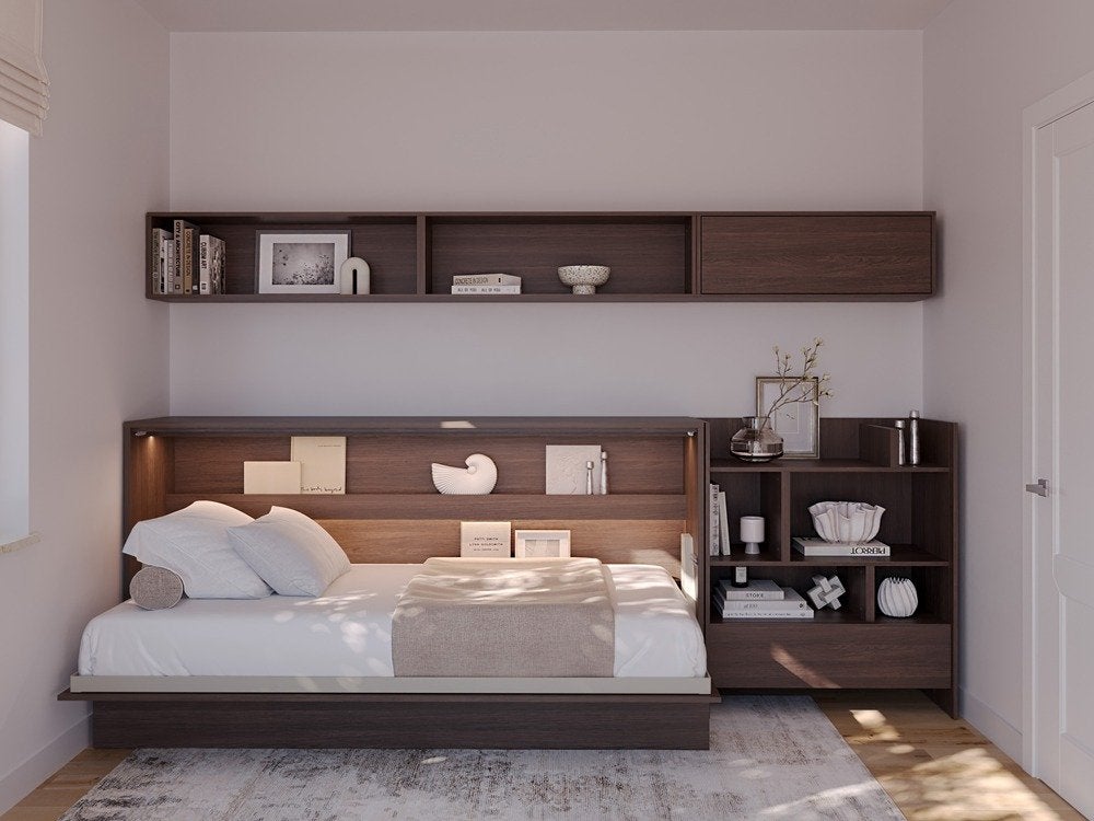 Concept opklapbed horizontaal - 90x200 - Walnoot, Niet ingevuld, Niet ingevuld, Niet ingevuld