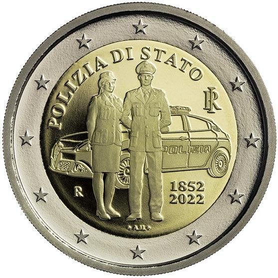 2 euro Italie 2022 - Polizia di Stato (UNC), Postzegels en Munten, Ophalen of Verzenden, Italië, 2 euro, Losse munt