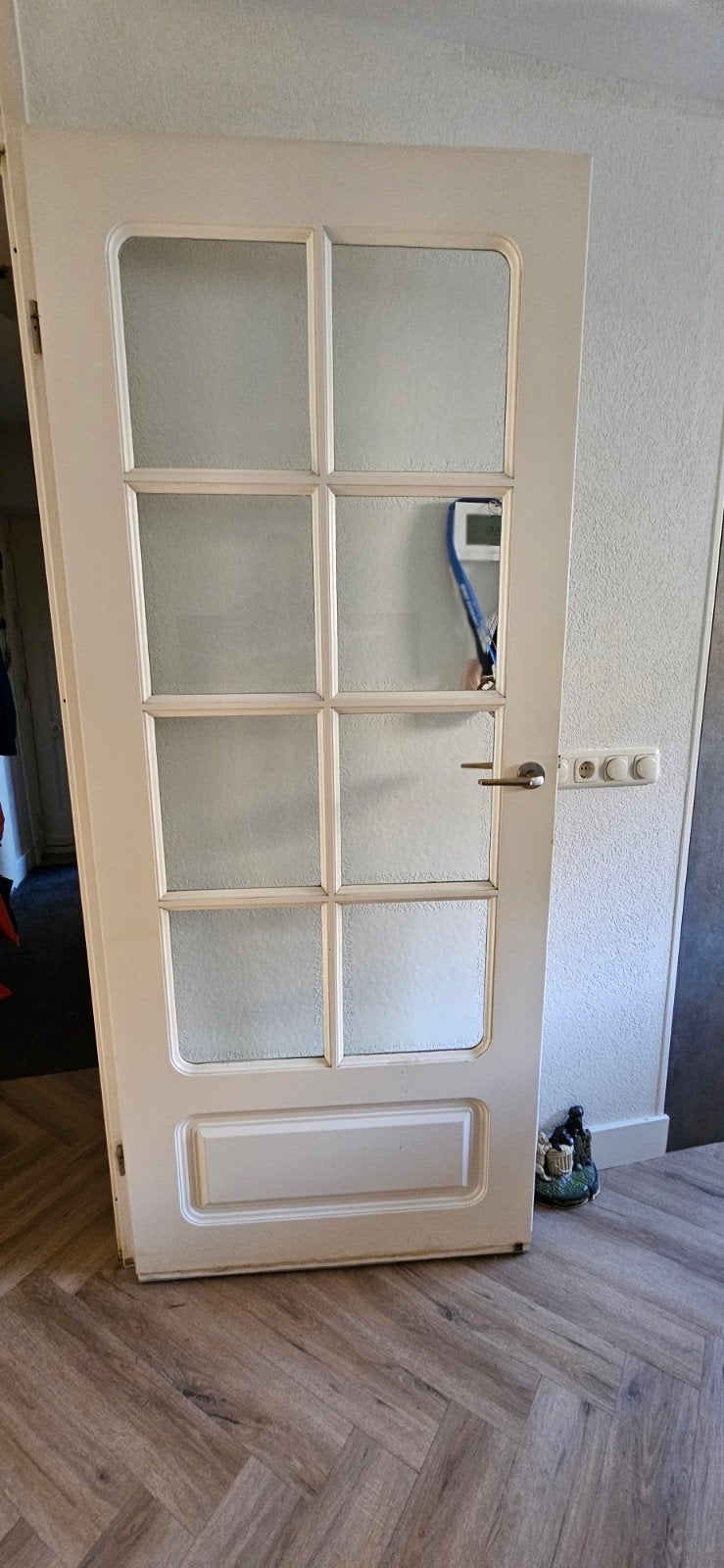 Binnendeur opdek rechts 8-ruits met matglas met facet, Ophalen, Gebruikt, Binnendeur, 200 tot 215 cm