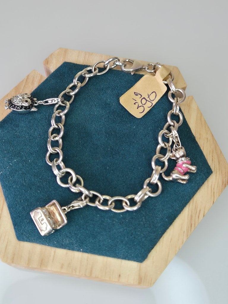 Zilveren jasseron armband met bedeltjes 390, Sieraden, Tassen en Uiterlijk, Zilver zolder, Ophalen of Verzenden, Zo goed als nieuw