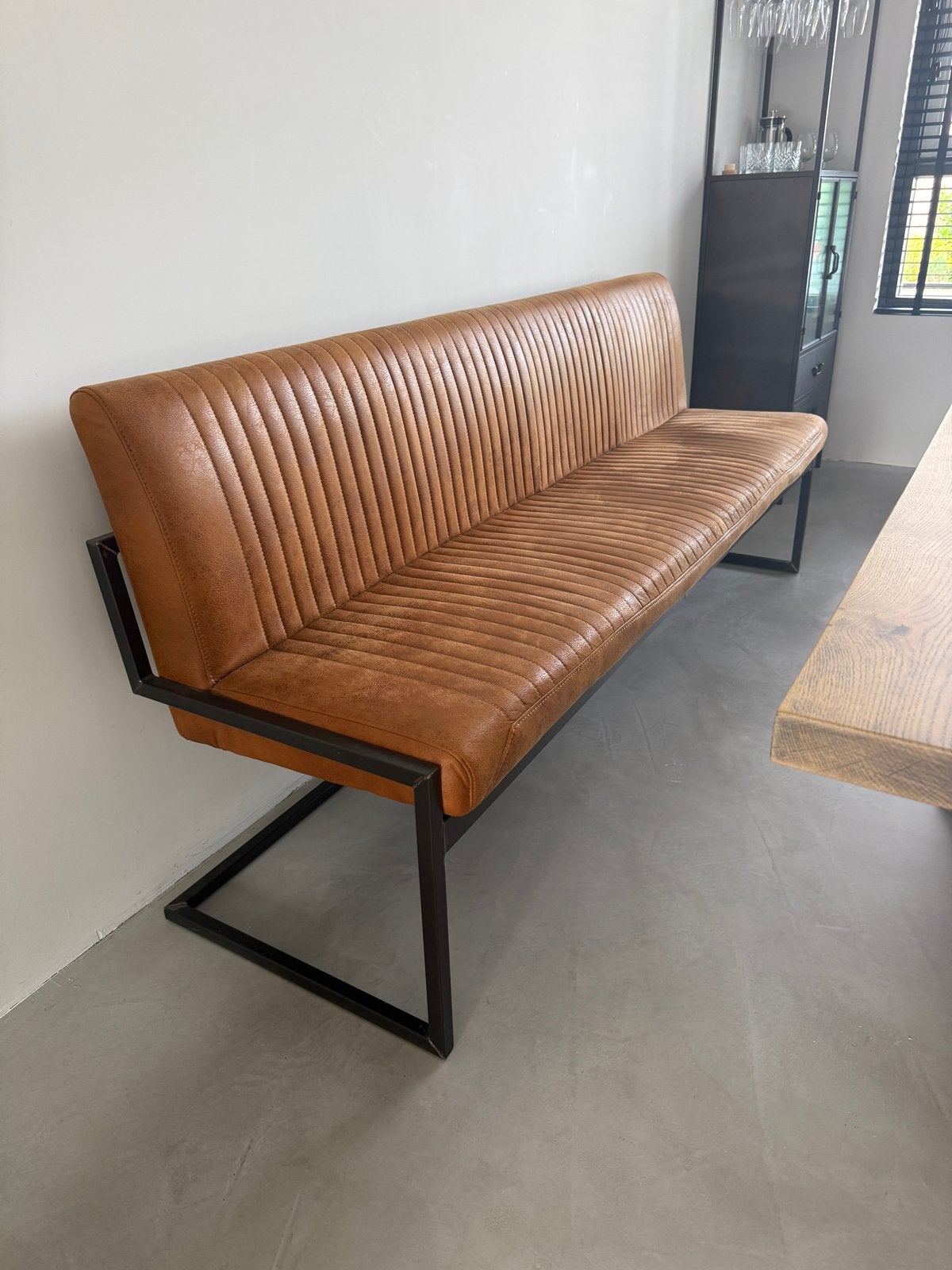 Eetkamerbank Fer 2.05m Cognac - Stijlvol & Comfortabel, Ophalen, Minder dan 75 cm, Leer, Zo goed als nieuw