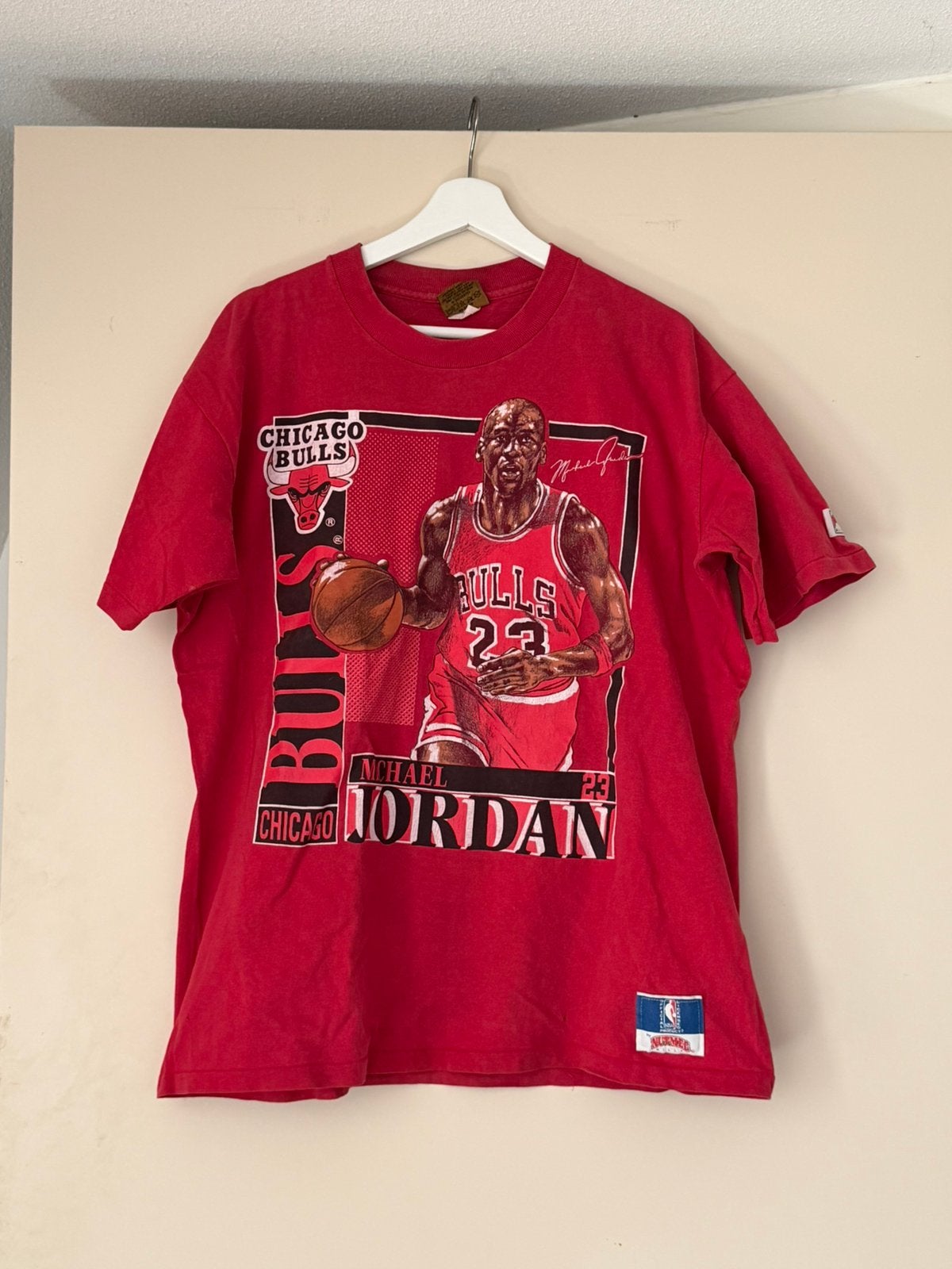 Vintage Chicago Bulls Michael Jordan T-shirt maat L, Ophalen of Verzenden, Gedragen, Maat 52/54 (L), Rood