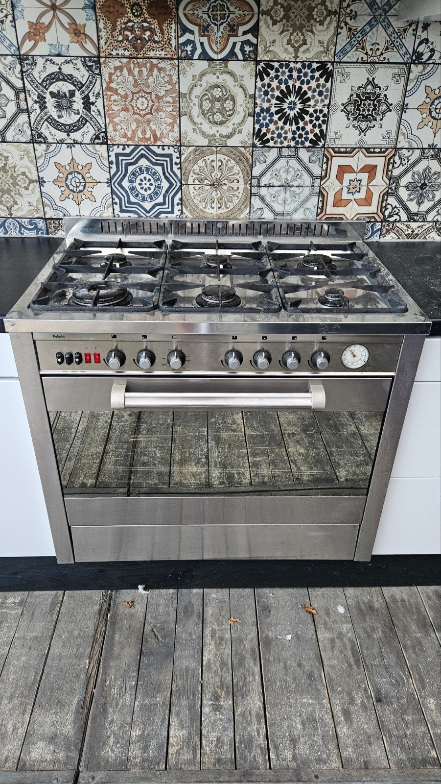 Pelgrim Novecento Fornuis met Oven - RVS, 6 Pitten, Ophalen, Gebruikt, 60 cm of meer, Gas