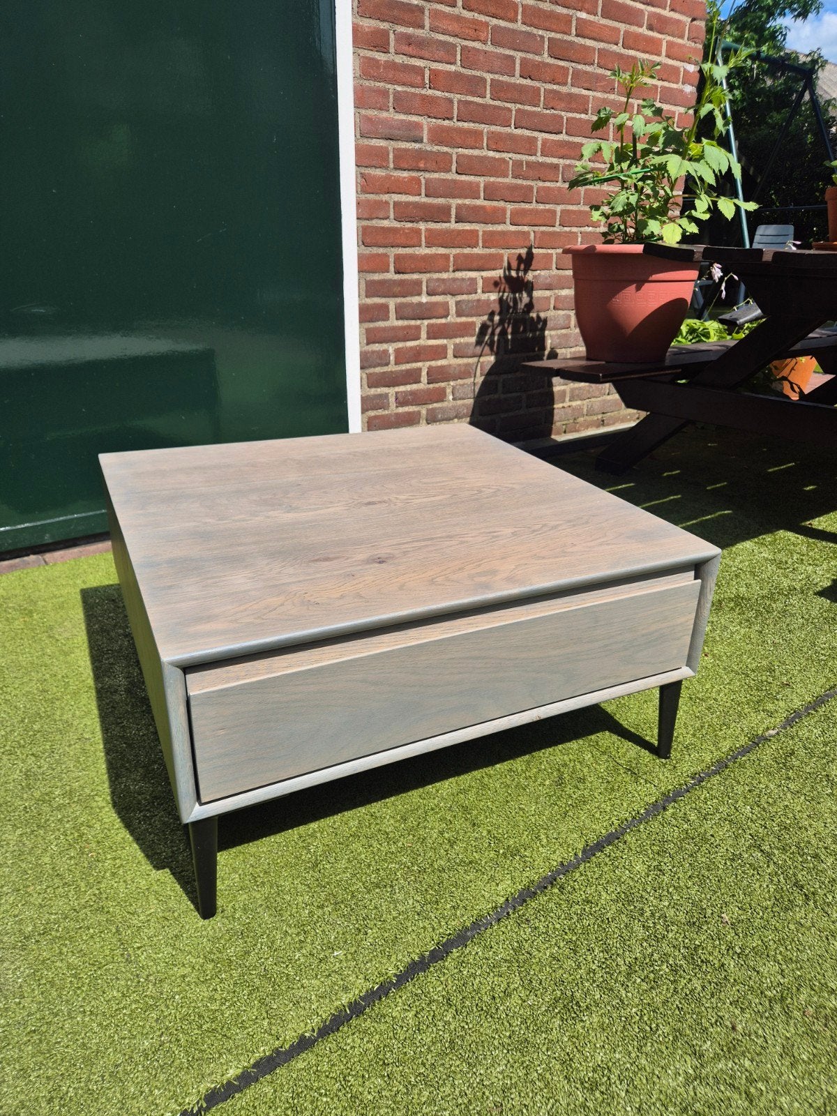 Salontafel 70x70 cm grey wash met lade, Ophalen, Gebruikt, 50 tot 100 cm, Vierkant