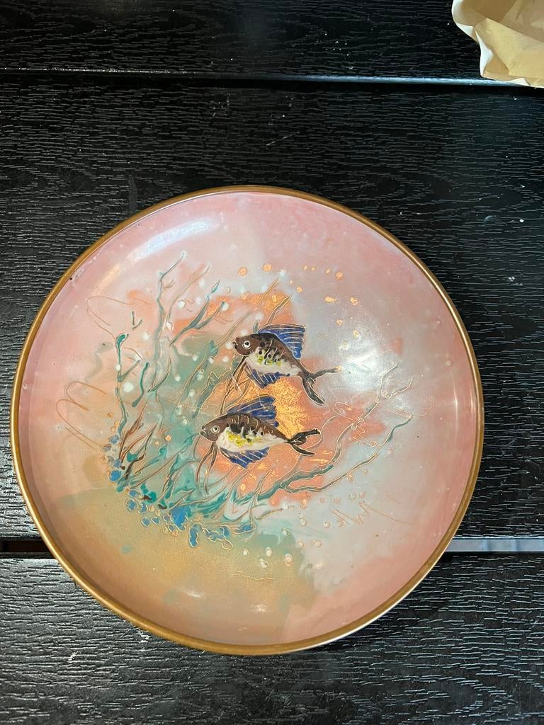 Emaille op Koperen Vis Schotel, Antiek en Kunst, Antiek | Wandborden en Tegels, Ophalen of Verzenden