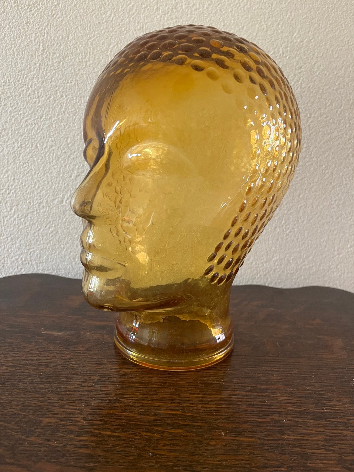 Vintage Glazen Hoofd - Amberkleurig - Koptelefoon/Decoratie, Ophalen of Verzenden