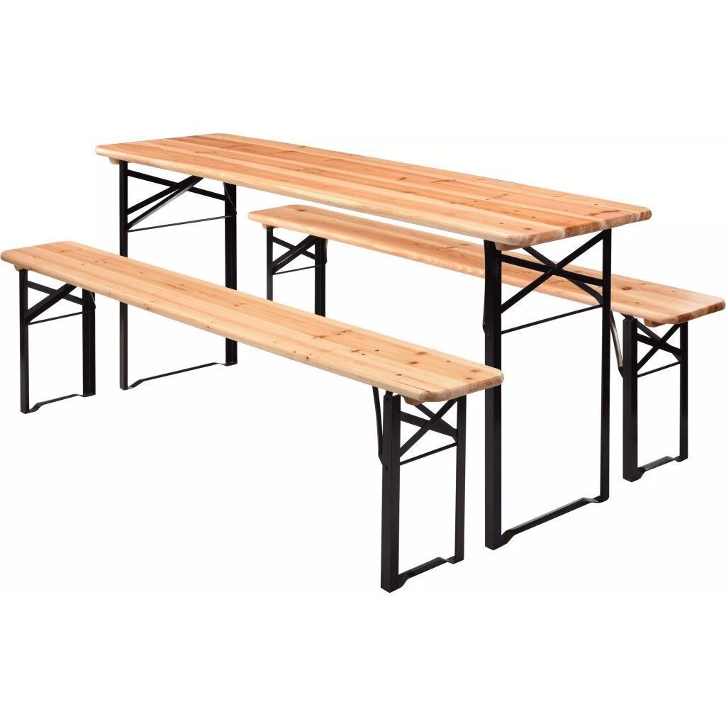 Biertafel met 2 Banken Hout/Metaal, Huis en Inrichting, Ophalen, Koopman International, Metaal, Rechthoekig