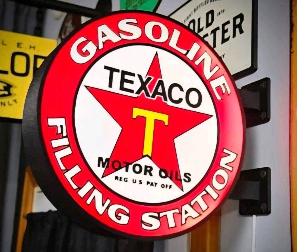 Dubbelzijdige Reclame LED Bak - Texaco - Circa 30 cm, Verzamelen, Ophalen of Verzenden