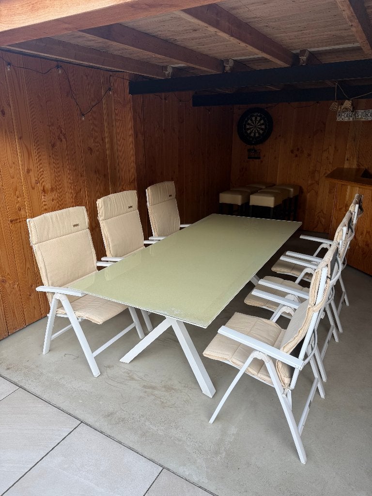 Tuintafel + 6 tuinstoelen, Ophalen, Gebruikt, Rechthoekig, Aluminium