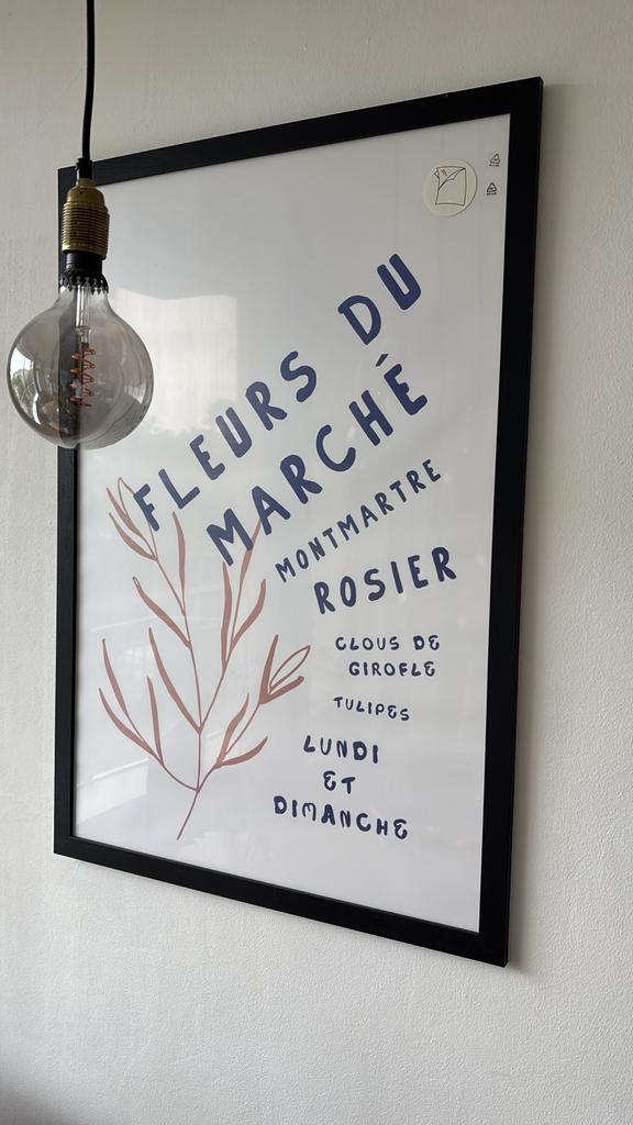 Poster met lijst! Fleurs du Marché Montmartre Rosier, Ophalen, Zo goed als nieuw, Foto of Poster, 75 cm of meer