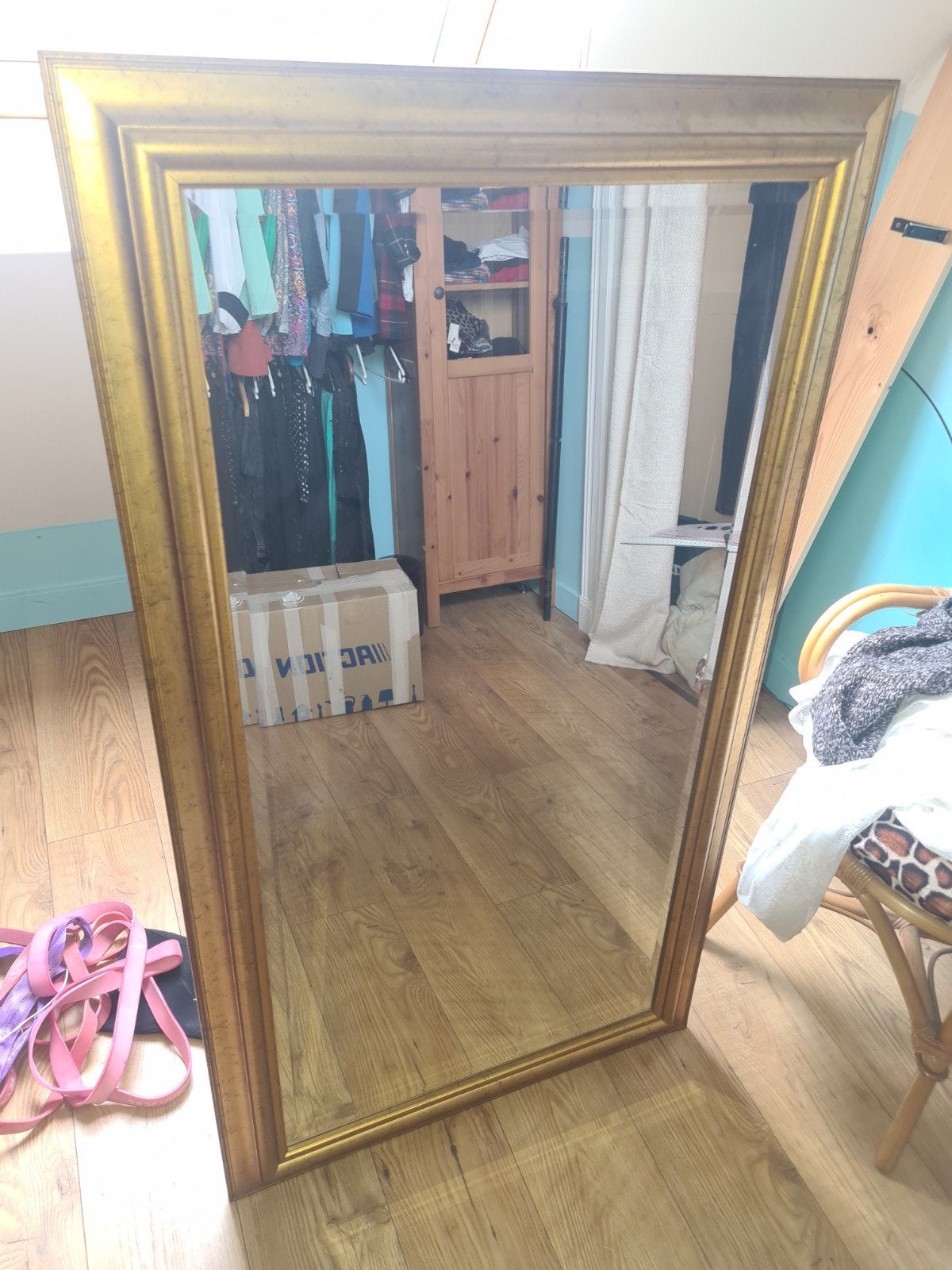 gratis ophalen 75cmx135cm spiegel met gouden rand, Ophalen, Rechthoekig, Minder dan 100 cm