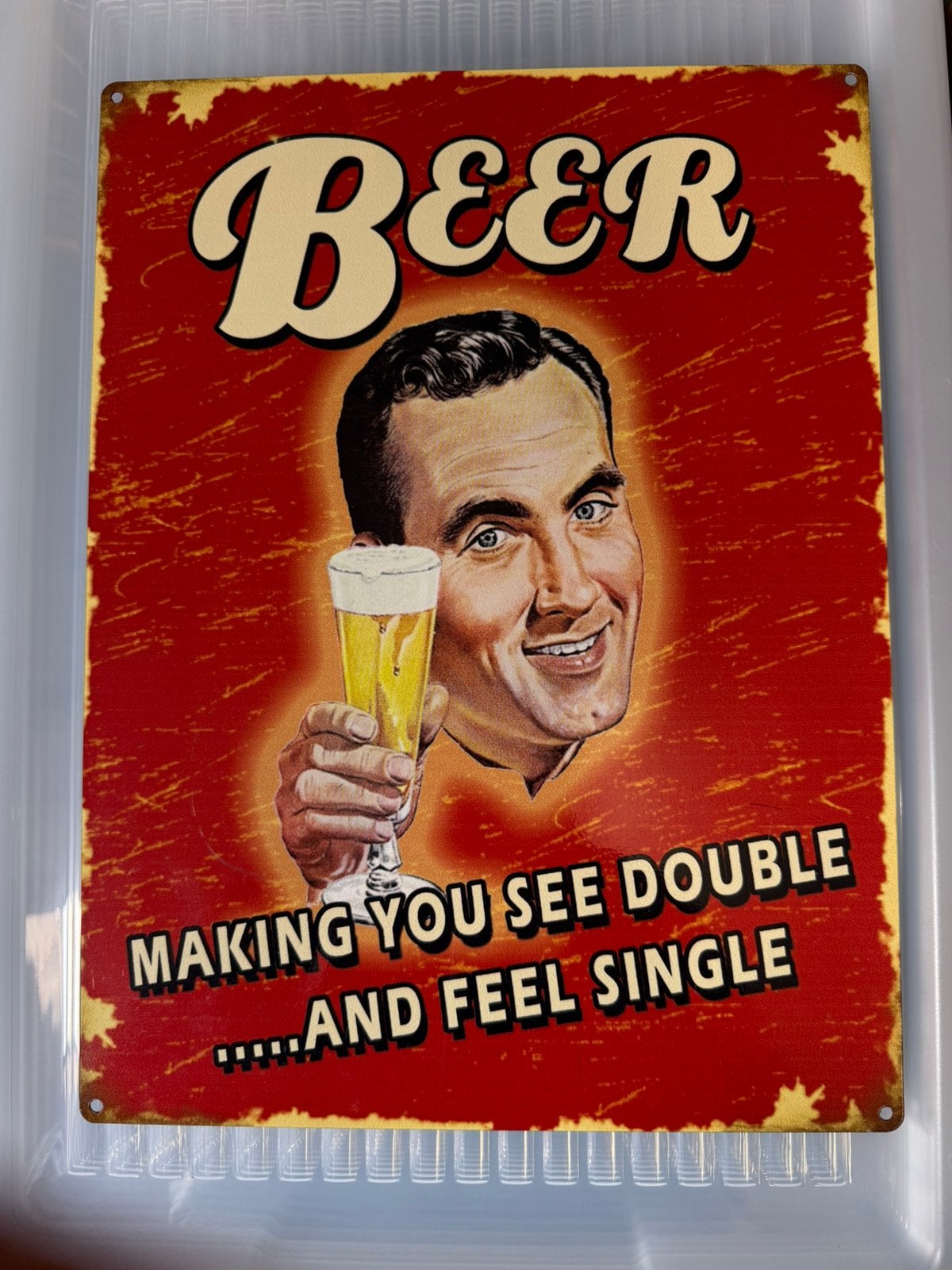 Plaat met bier tekst, Verzamelen, Ophalen, Gebruikt, Reclamebord, Plaat of Schild