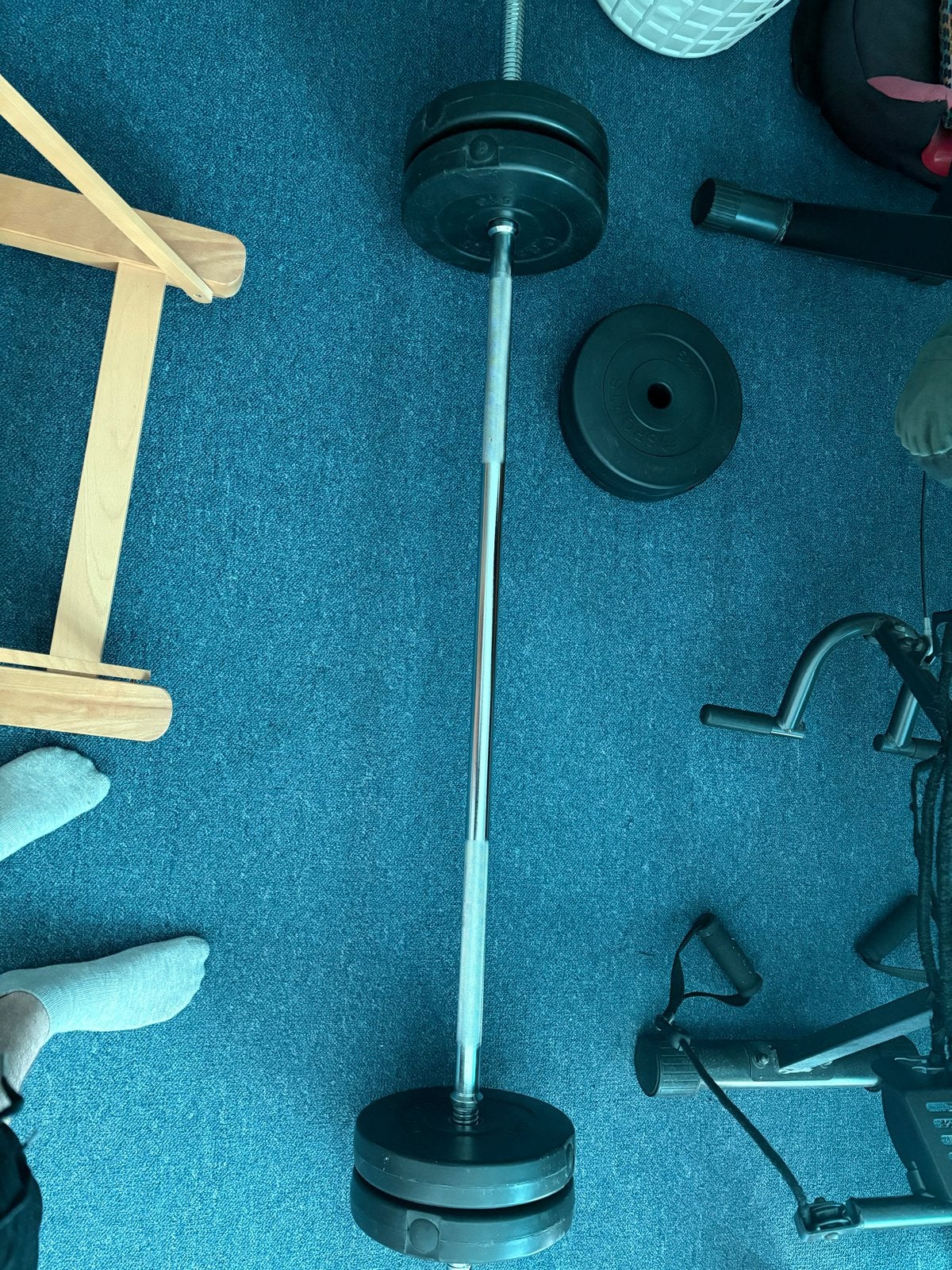 Deadlift set met halterstang en 6x 5kg halterschijven, Ophalen, Gebruikt, Benen, Halterset
