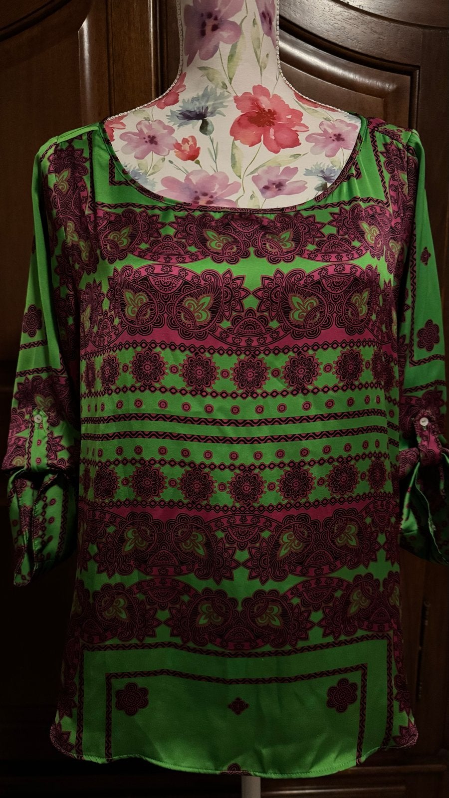 Zara tuniek met paisley print - Groen/Roze - Maat M, Maat 38/40 (M), Zara, Ophalen of Verzenden, Zo goed als nieuw