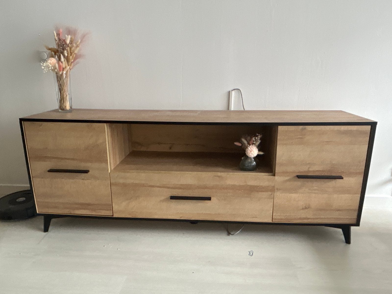 TV-meubel / Dressoir - Hout en Zwart Metaal, Ophalen, Gebruikt, 150 tot 200 cm, Minder dan 100 cm