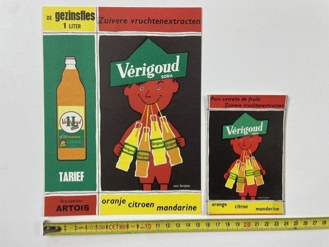 oude reklame Verigoud soda ontwerp door Savignac 1957-, Verzamelen, Merken en Reclamevoorwerpen, Ophalen of Verzenden, Gebruikt
