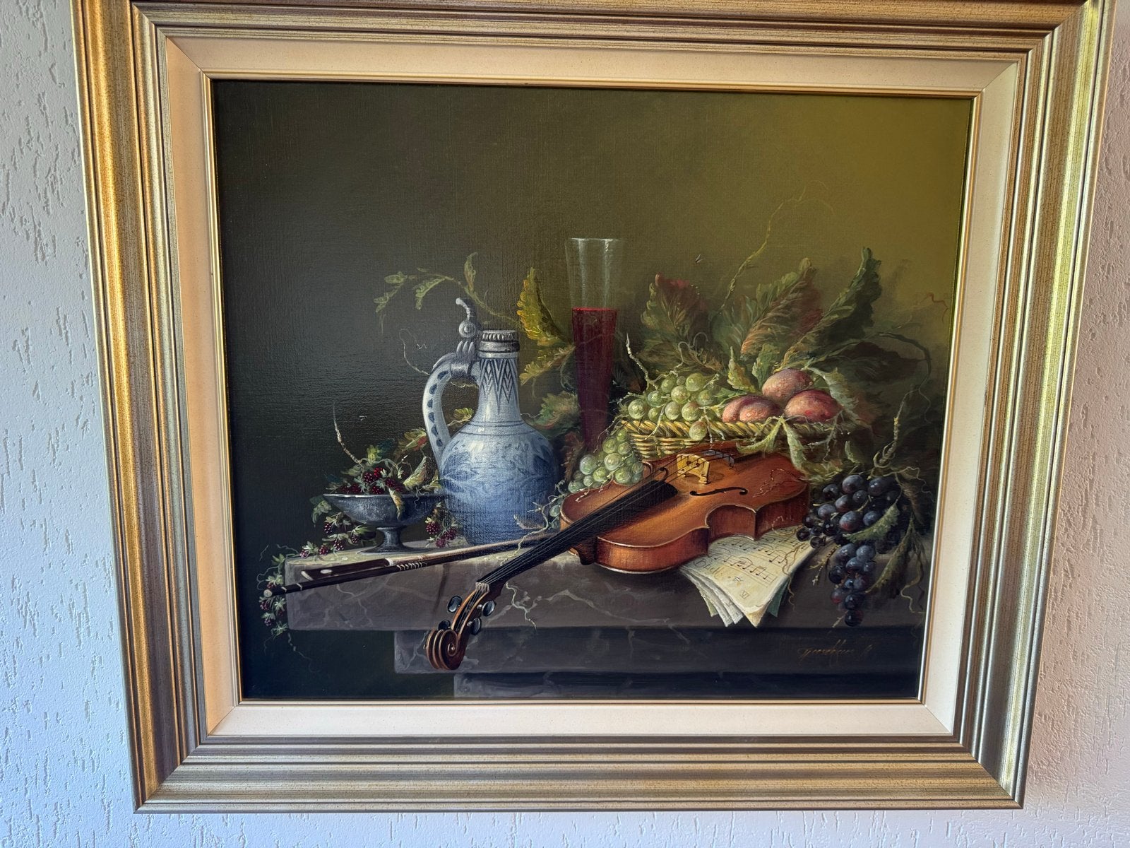 Prachtig schilderij Thomas Heesakkers 1946, ingelijst, Doek, Realistisch, Stilleven, Ophalen of Verzenden