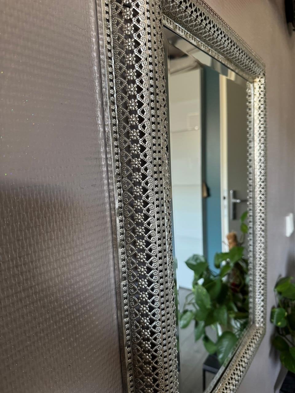 Spiegel vierkant met zilverkleurig frame Vintage look, Ophalen, Nieuw, Minder dan 100 cm, Rechthoekig