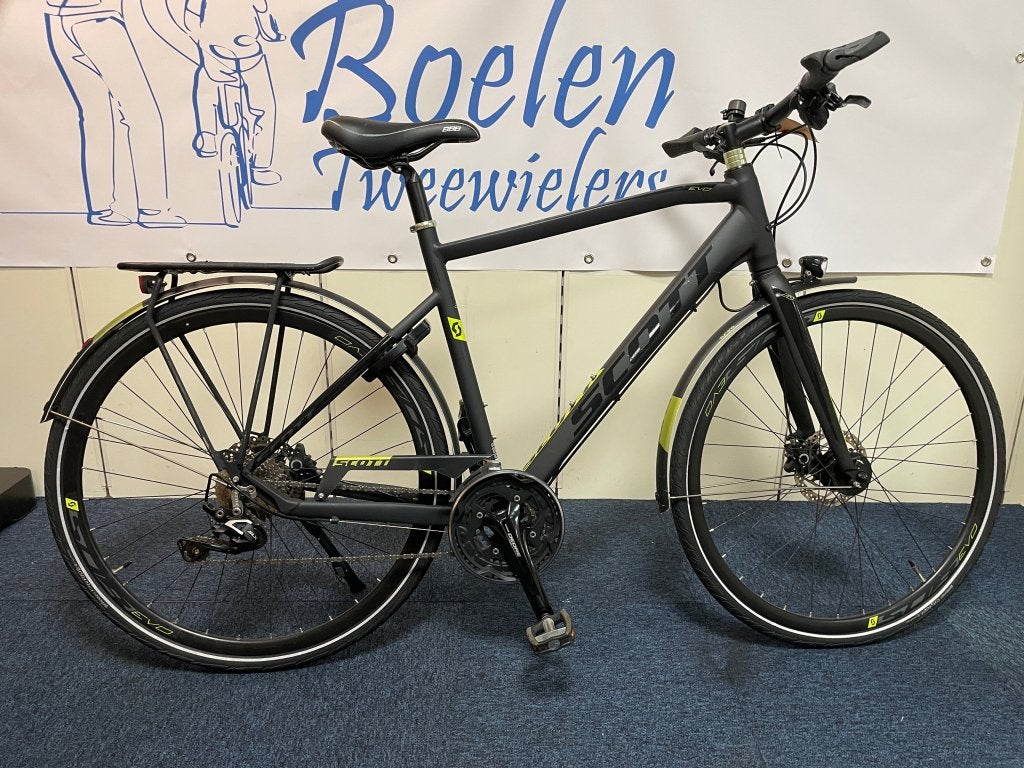 Scott Evo Sub 28 inch 56cm Herenfiets Hybride Zwart/Geel, 28 inch, Vering, Velgrem, Niet ingevuld