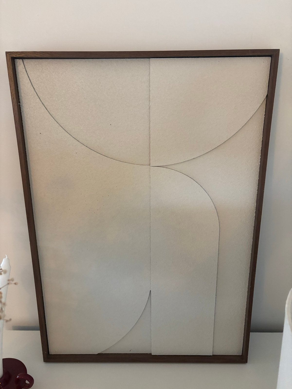 Abstracte kunst in houten lijst, Ophalen