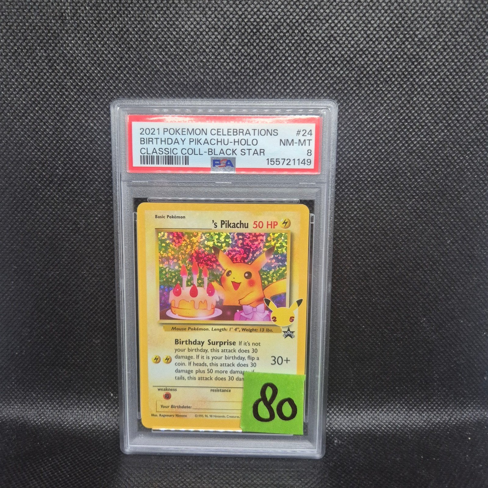 Birthday Pikachu Holo Classic Coll Black Star PSA 8, Ophalen of Verzenden