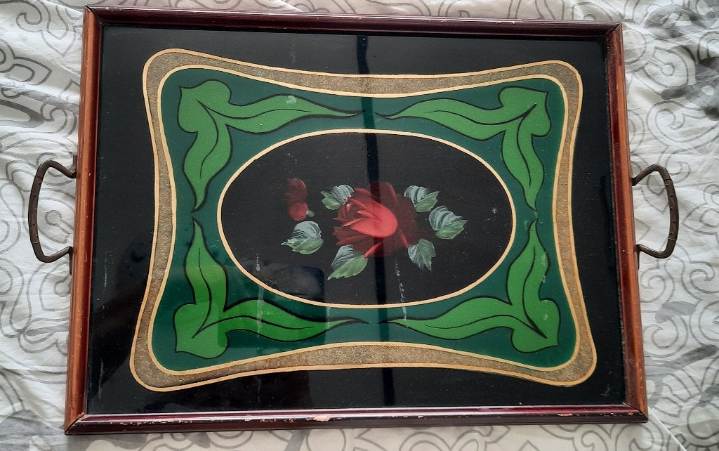 dienblad (art deco) afb roos met glazen afdekplaat, Ophalen, Huis en Inrichting