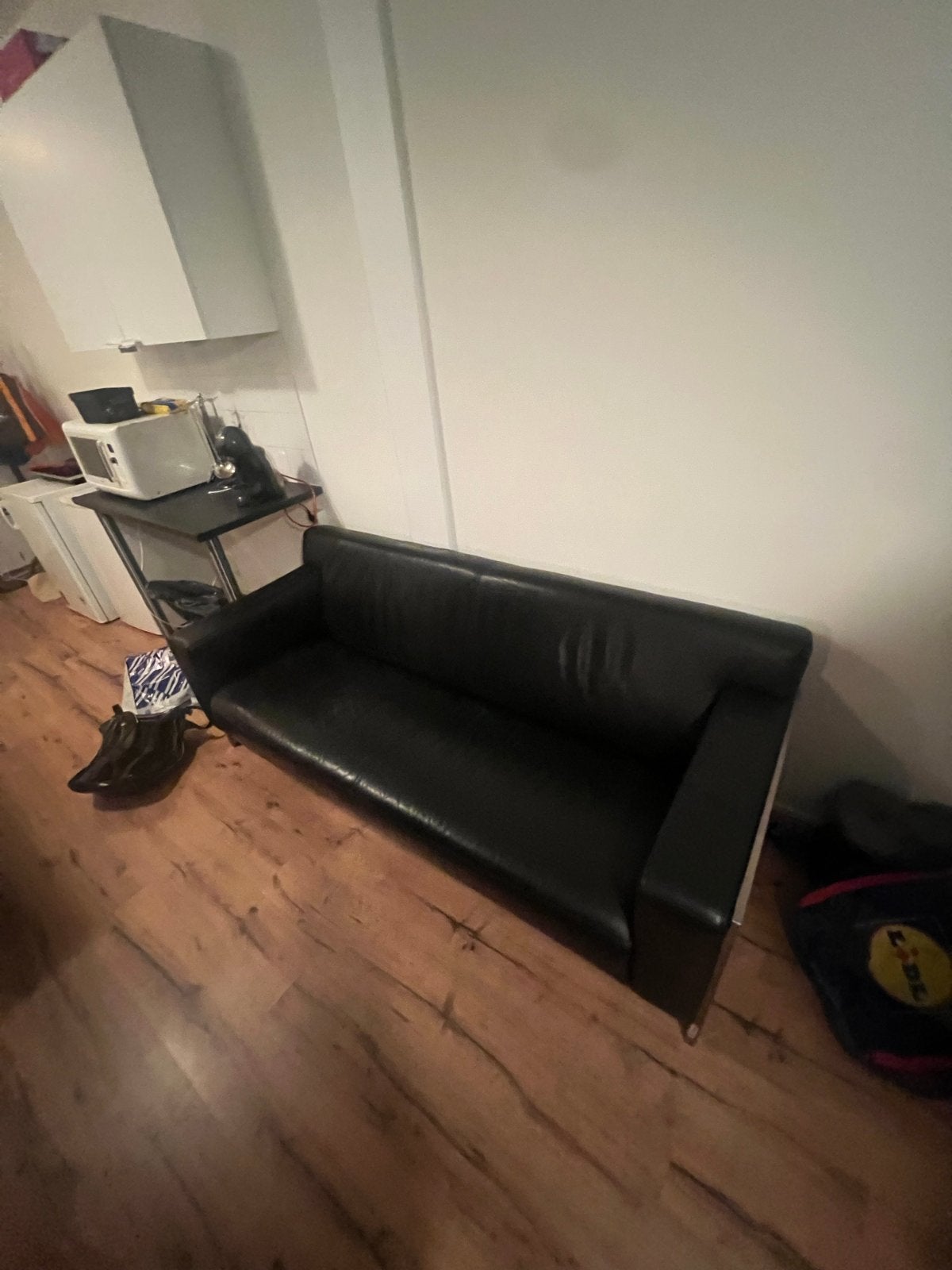 Montel 2-zitsbank zwart leer, zo goed als nieuw, Ophalen, 150 tot 200 cm, Tweepersoons, Zo goed als nieuw