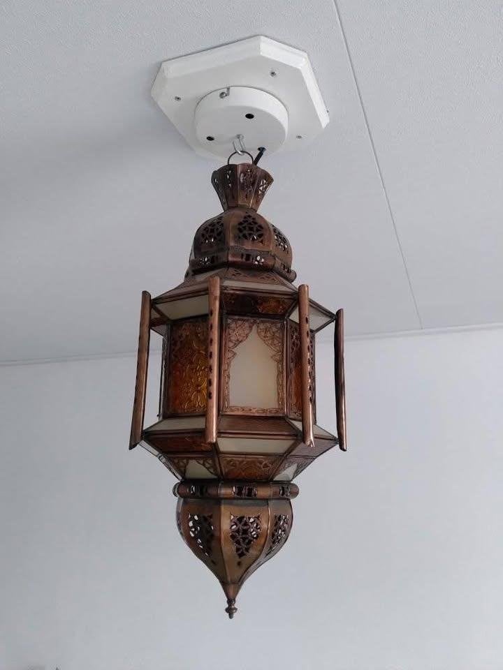 Turkse lamp, gele en witte glas, Ophalen, Gebruikt, Glas