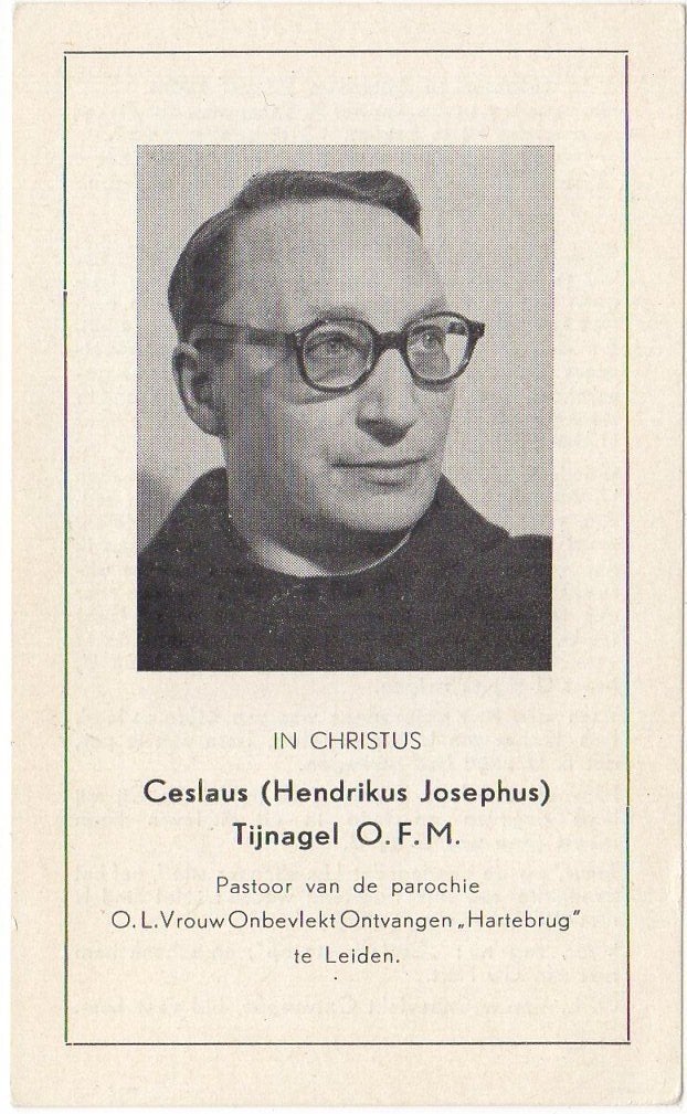 pastoor Hendrikus Tijnagel 1904 Rotterdam + 1960 Leiden, Verzamelen, Bidprentjes en Rouwkaarten, Verzenden