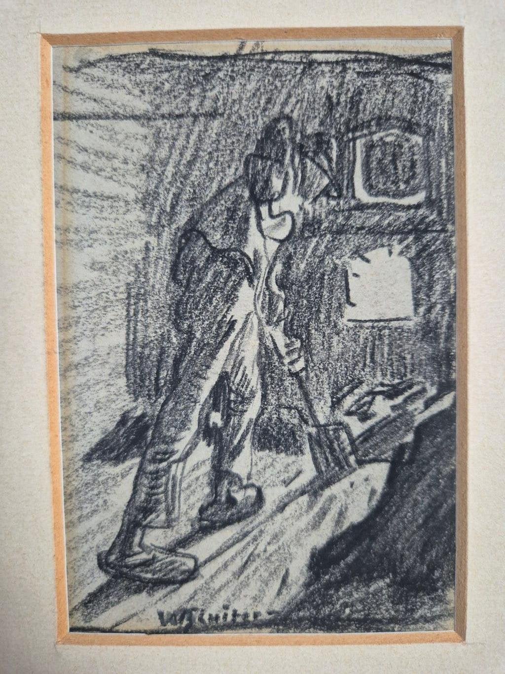 Gesigneerde houtskooltekening Willy Sluiterr, Ophalen of Verzenden, Tekening, Houtskooltekening, Gesigneerd
