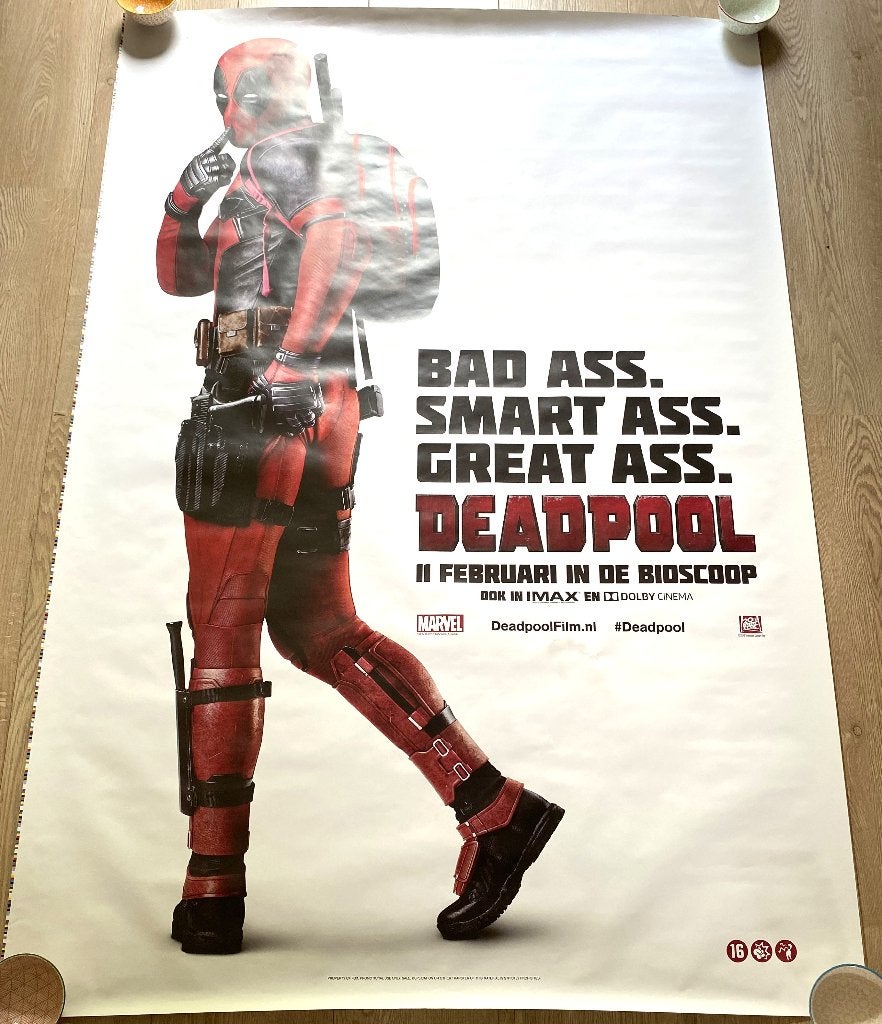 Bioscoop Poster - Bad Ass. Smart Ass. Great Ass. Deadpool, Deurposter of groter, Ophalen of Verzenden, Film en Tv, Rechthoekig Staand