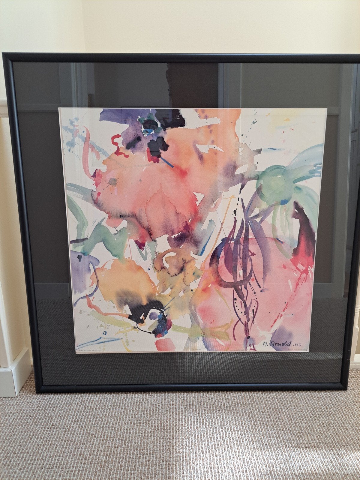Abstract Aquarel 'Mona Arnold 1993' - Ingelijst, Abstract, Aquarel, Papier/karton, Ophalen
