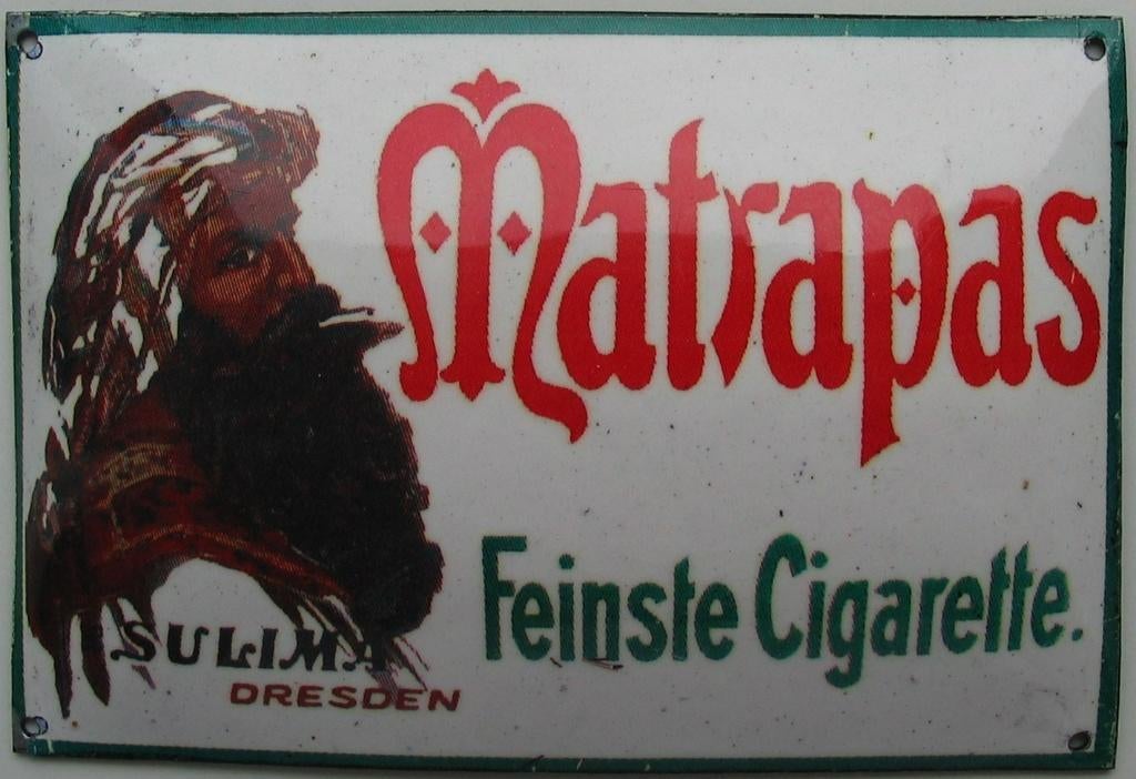 Emaille metalen bordje Matrapas Sulima Cigarettes Dresden, Verzamelen, Verzenden, Zo goed als nieuw, Reclamebord