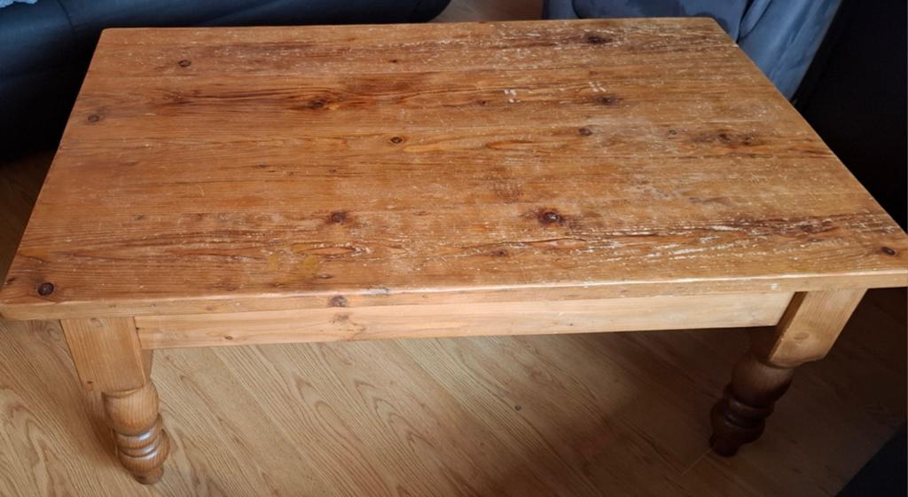 Rustieke houten salontafel met gedraaide poten, Gebruikt, 100 tot 150 cm, Grenenhout, Rechthoekig