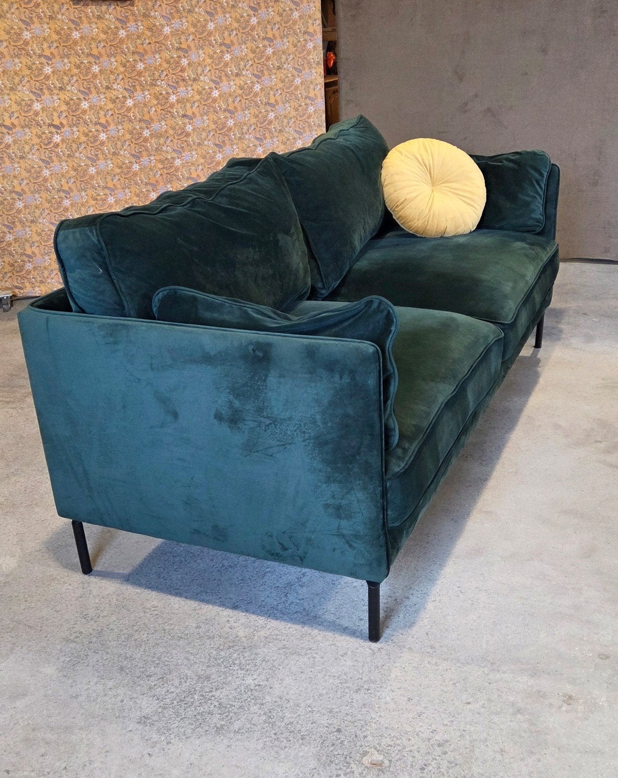donkergroen groen velvet bankstel bank 2 fauteuils 2 stoelen, Ophalen, Gebruikt, 150 tot 200 cm, 75 tot 100 cm