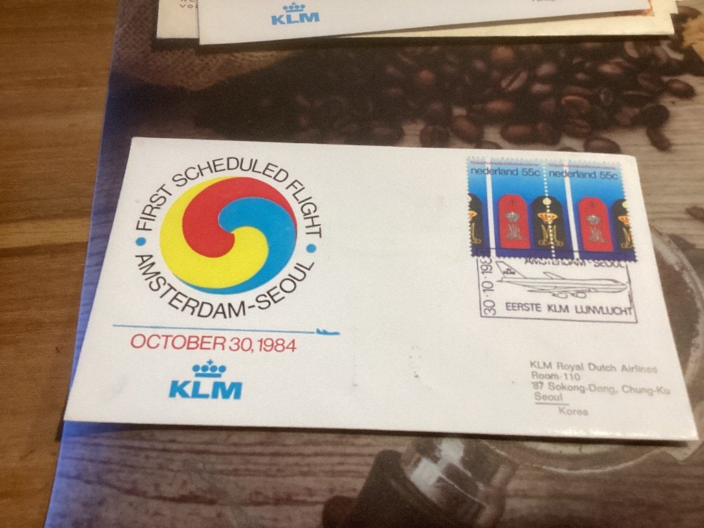 No4135 KLM Amsterdam Seoul 30-10-1984 klein formaat Neder, Ophalen of Verzenden, Onbeschreven, Nederland
