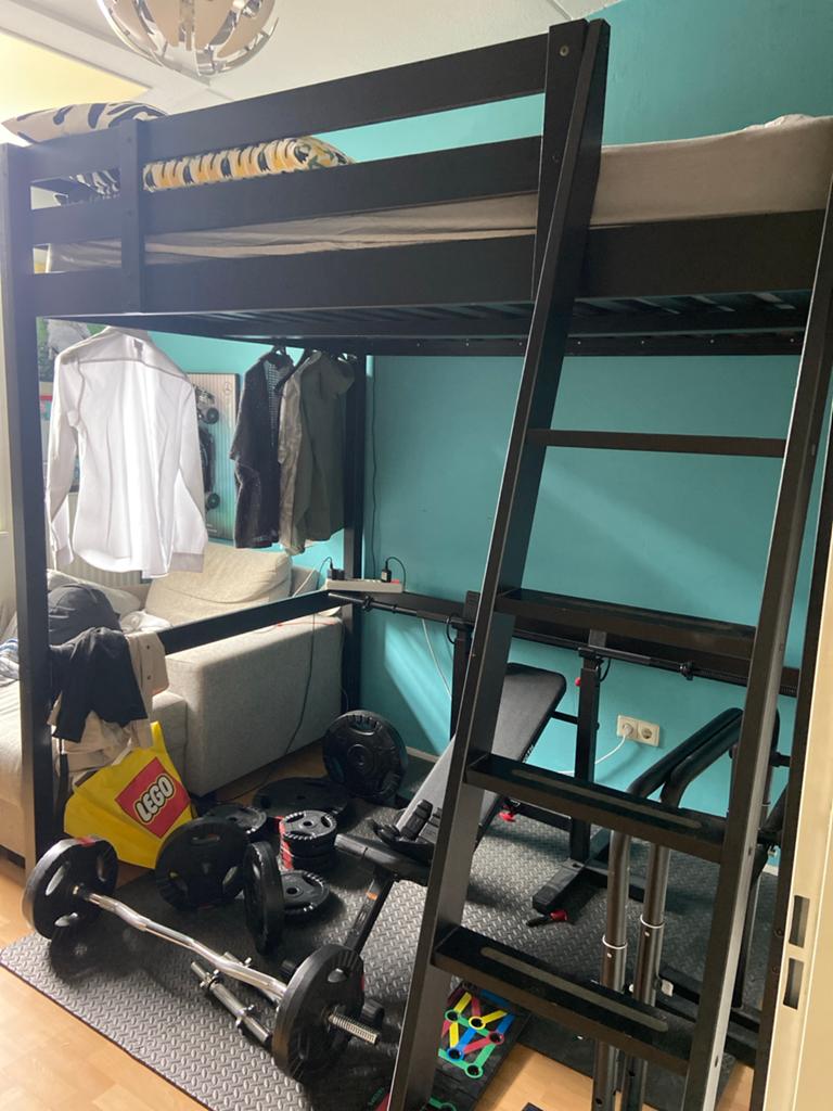 IKEA Stora Hoogslaper Zwart 140x200 cm, Huis en Inrichting, Slaapkamer | Stapelbedden en Hoogslapers, Ophalen, Gebruikt, Hoogslaper