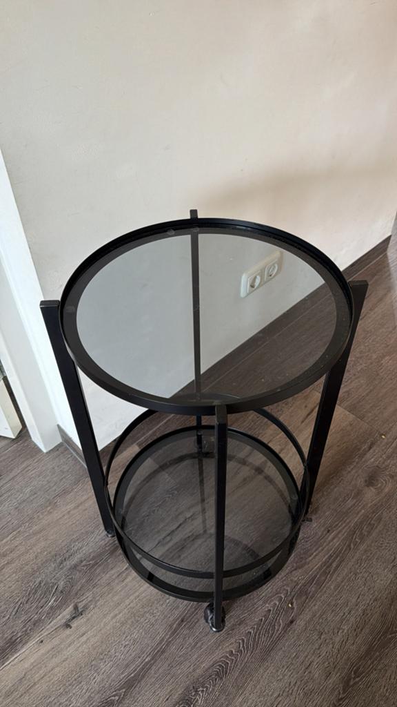 Ronde bijzettafel met glazen blad - 40x70 cm, Ophalen, Gebruikt, Rond, 55 tot 75 cm