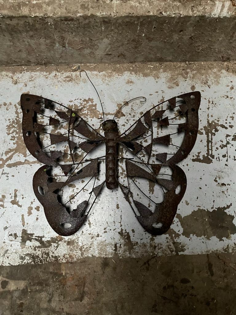 Metalen vlinder wanddecoratie - Vintage roest look, Ophalen, Metaal, Gebruikt, Industrieel