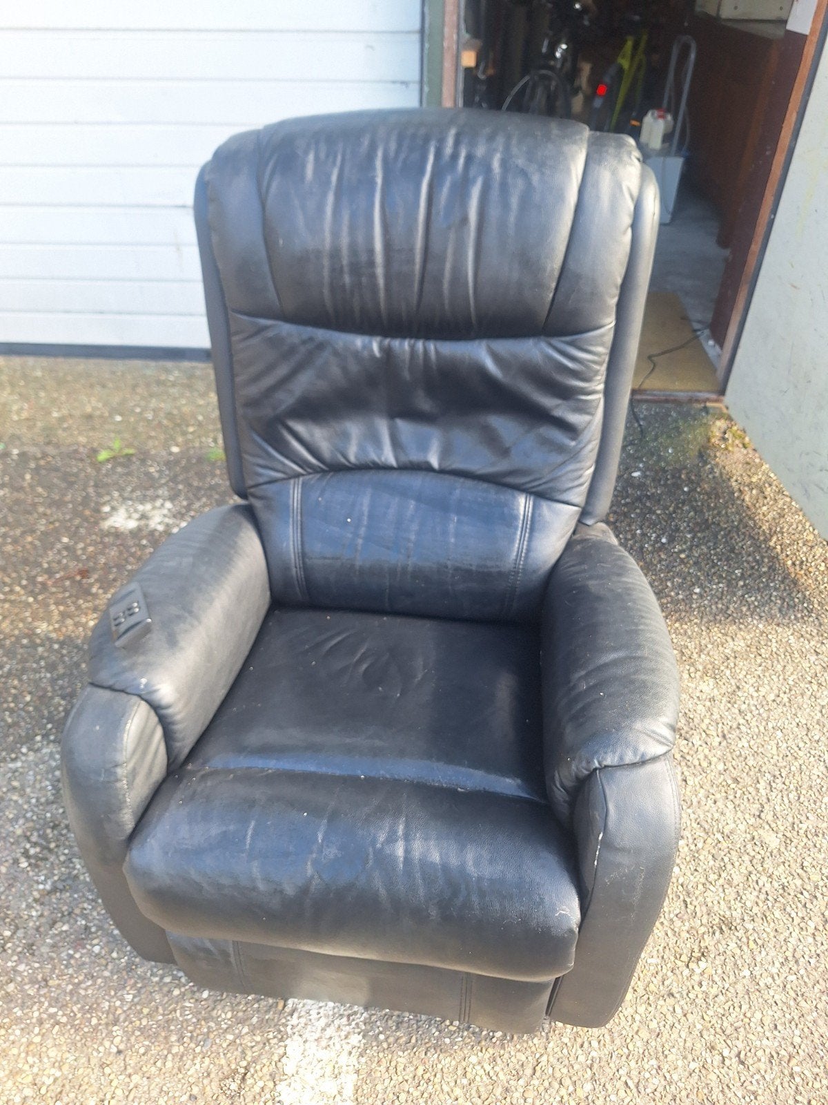 Zwart leren sta op fauteuil, Ophalen of Verzenden, 75 tot 100 cm, 50 tot 75 cm
